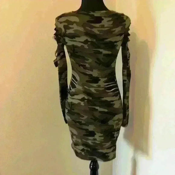 SHEIN Green Camouflage Cut-Out Dress - Picture 2 of 2